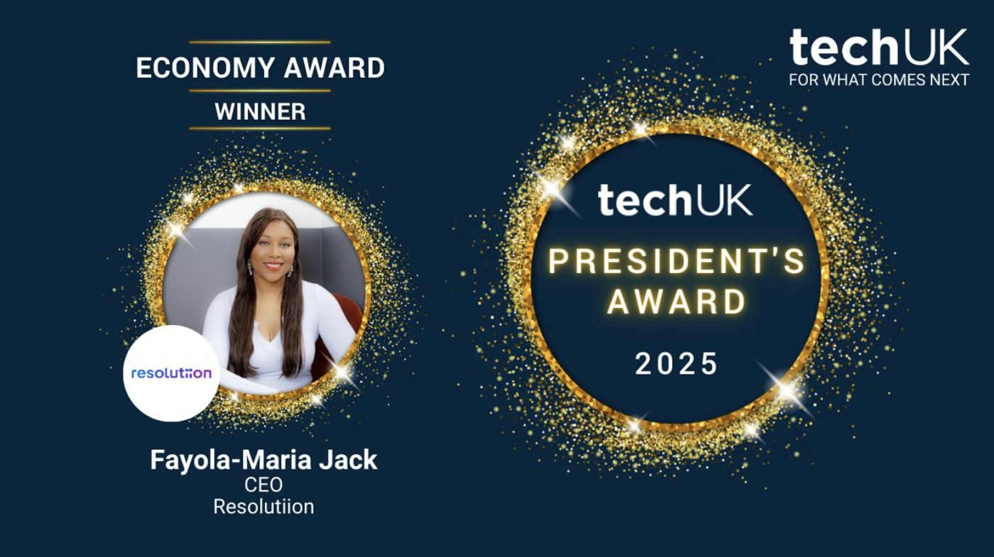 techUK President's Award 2025 Economy Award winner graphic for Fayola-Maria Jack, CEO of Resolutiion