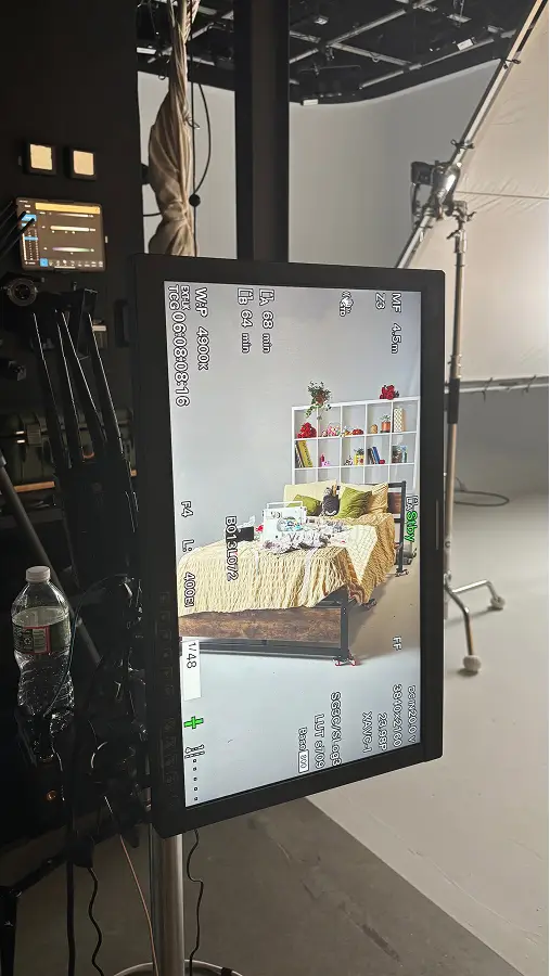 Camera monitor displaying a set in The CAVE Studio setup.