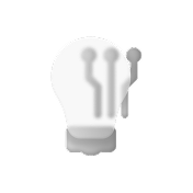 Minimalist light bulb icon with a small lever on the right side, in grayscale.