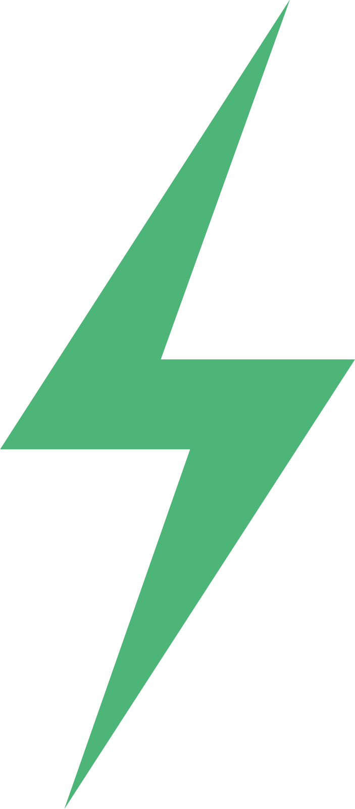 Green lightning bolt icon with sharp, angular design on white background.