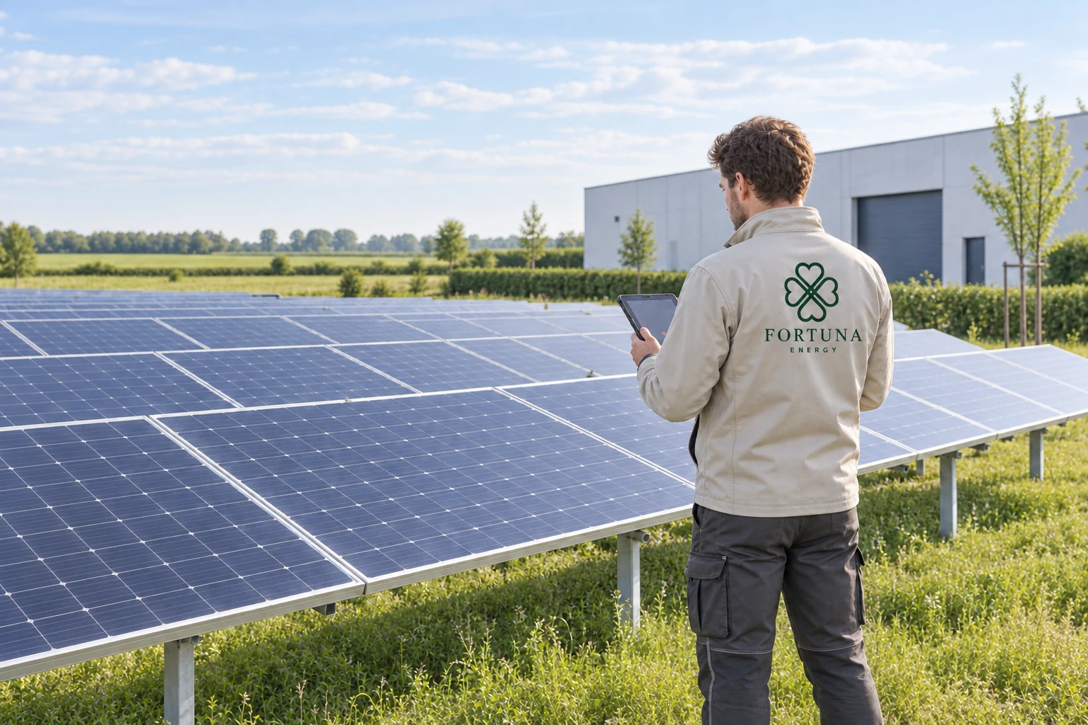 Solar equipment maintenance; illustrative scene, not a real employee or project reference.