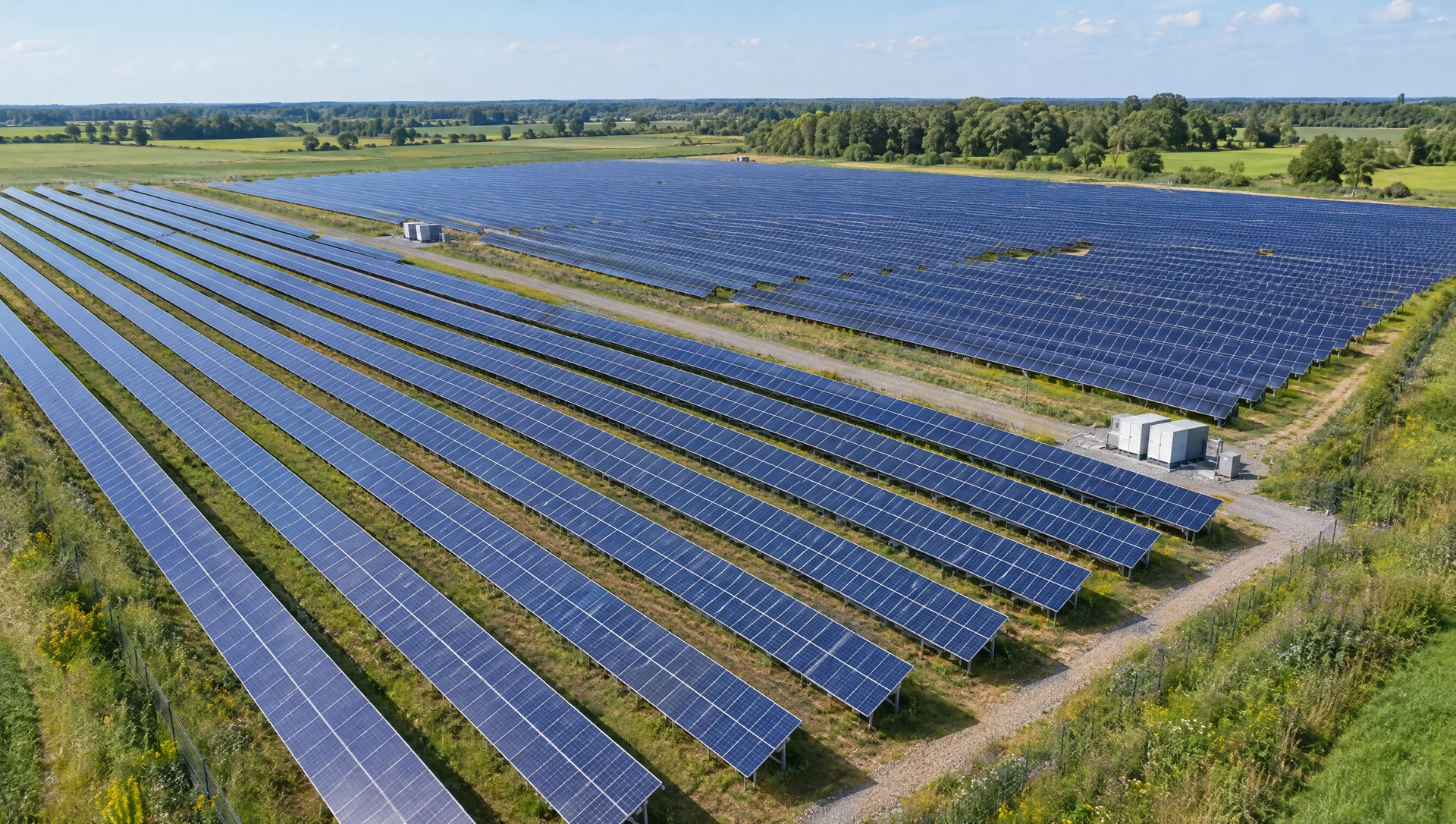 AI concept — solar arrays integrated into the landscape.