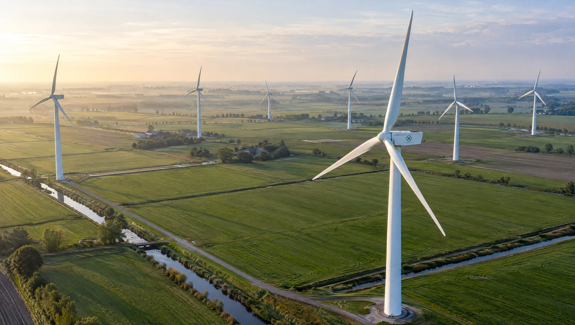 AI concept — a wind farm with seven large turbines.