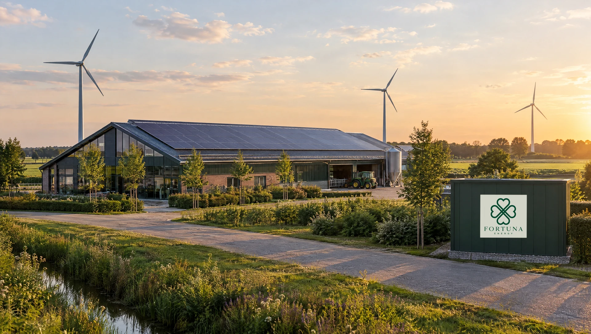 AI concept — wind and solar at one business location.