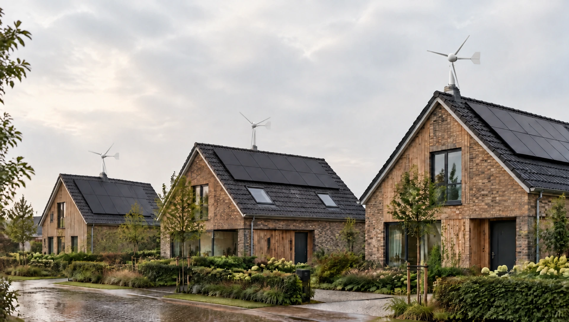 Concept: home with wind and solar energy.