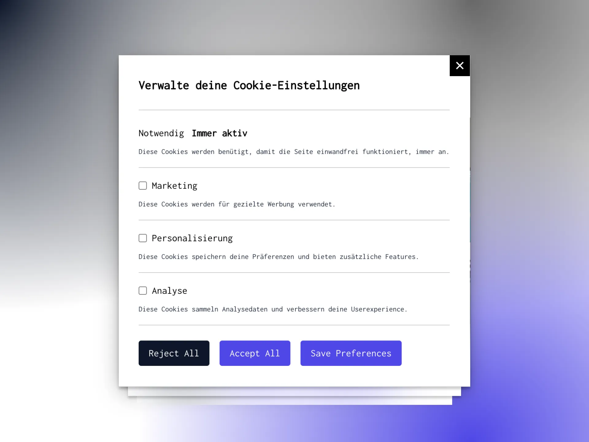 DSGVO-konformer Cookie-Consent-Banner von Finsweet integriert in ein professionelles Webflow-Projekt.