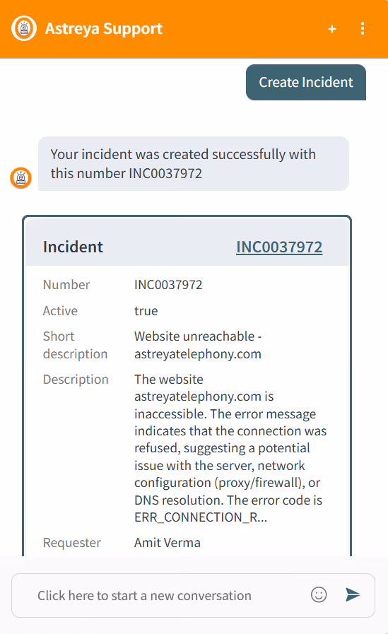 Astraix showing end-to-end support, AI assisting Service Desk representative closing out an IT issue