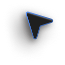 Black cursor arrow icon outlined in blue with a shadow on a transparent background.