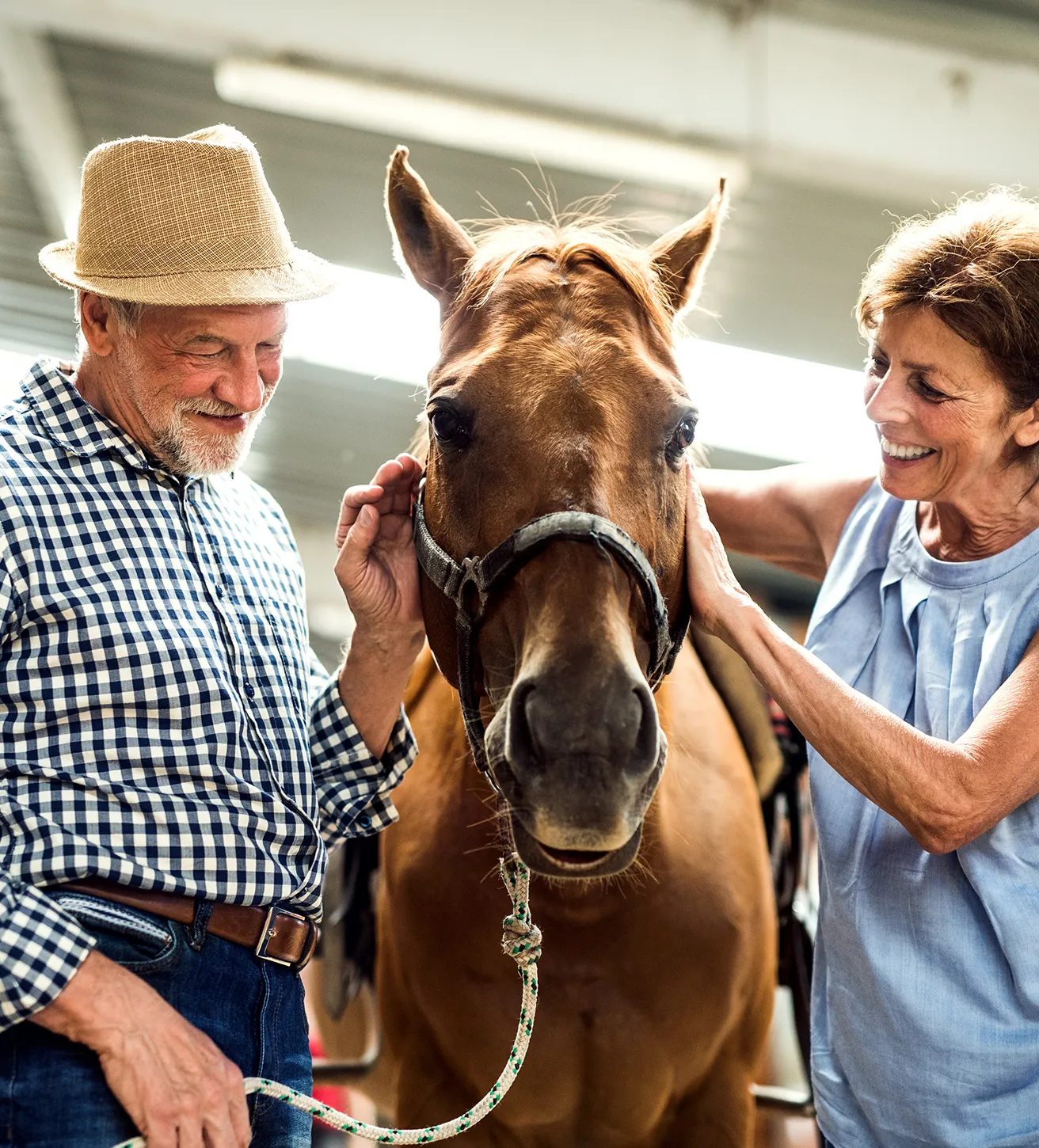 Groom washes thoroughbred in stable supported by South Florida Horsemen’s Group.
