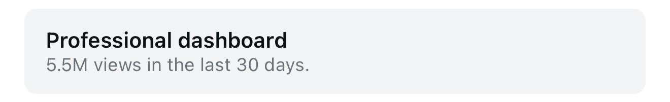 Screenshot of a professional dashboard banner reading 5.5M views in the last 30 days on a pale grey card