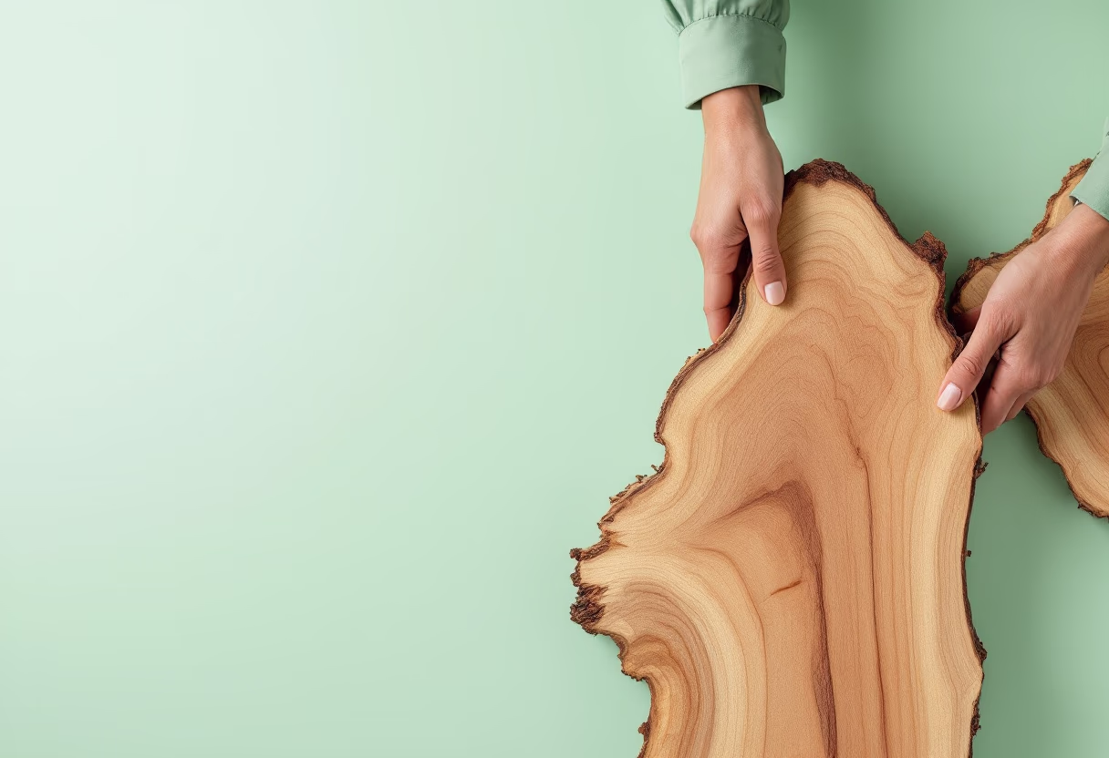 high resolution 4k photo of sustainable wood selection process in a furniture store