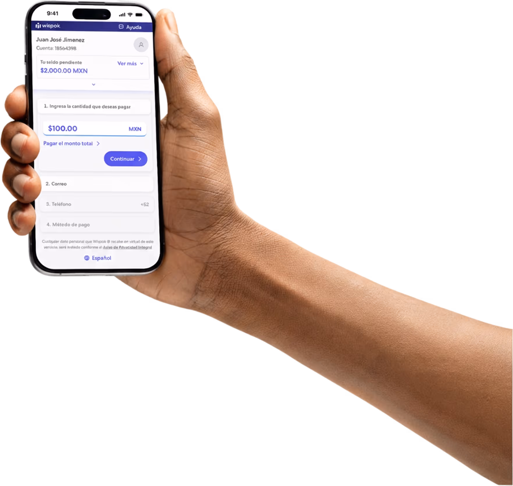 A phone mockup of a payment flow