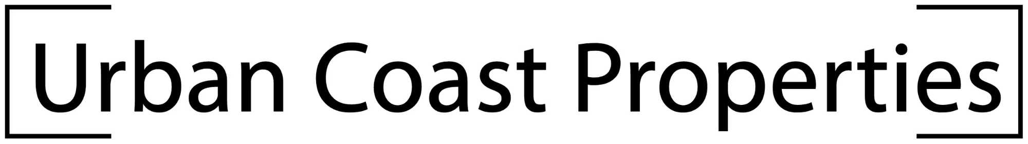 Urban Coast Properties text logo framed by black corner brackets.