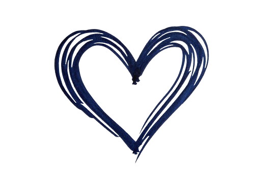 Hand-drawn dark blue heart sketch with four overlapping strokes on a transparent background.