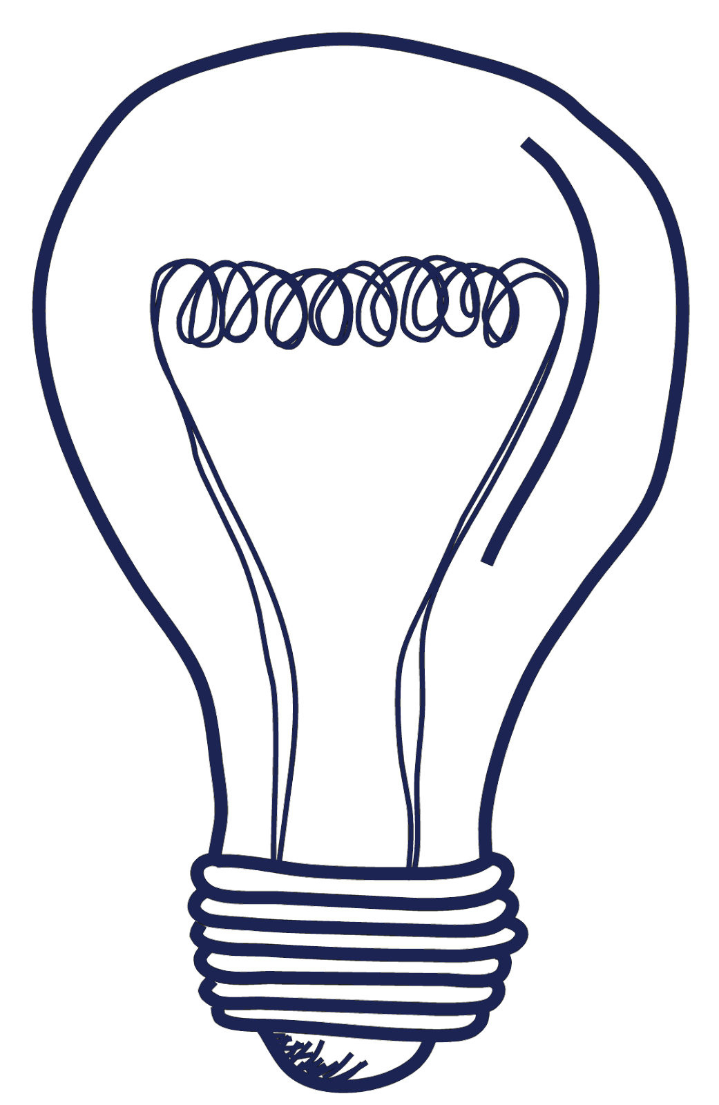 Simple line drawing of a traditional incandescent light bulb with visible filament and screw base.