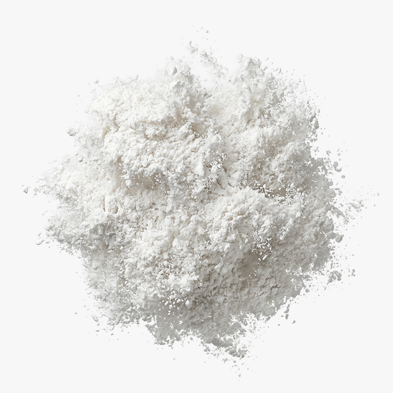 Close-up of a heap of fine white powder on a white background.
