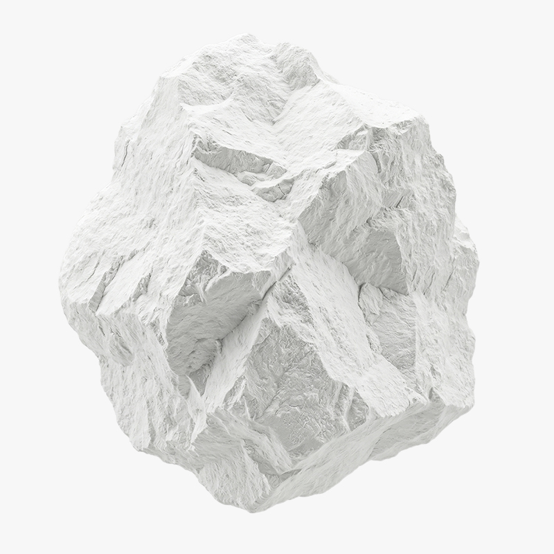 Close-up of a textured, irregular white mineral rock on a plain white background.