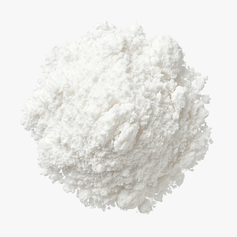Close-up of a pile of fine white powder on a white background.