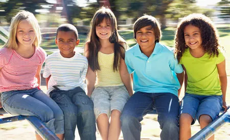 SS Diverse Group Playground Smiling