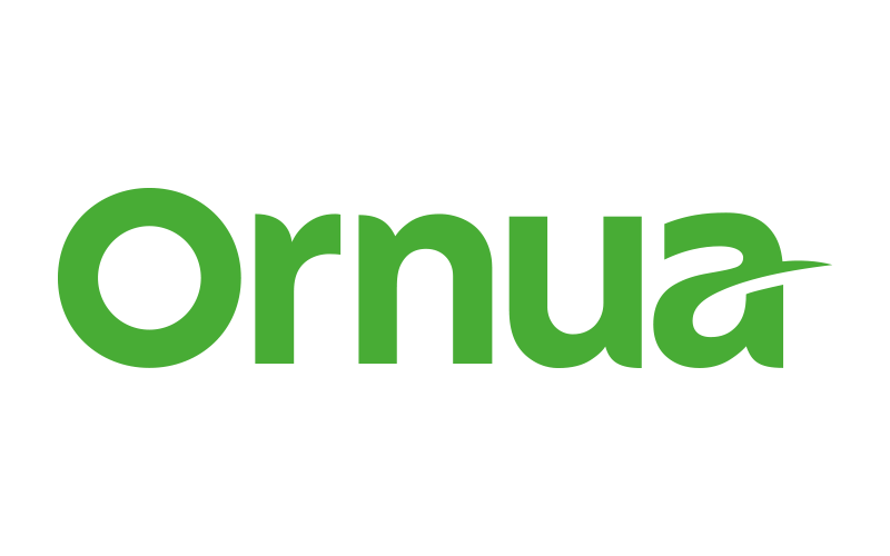 Ornua brand logo in green with a stylized curved line crossing the letter a.