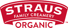 Straus Family Creamery Organic logo in red and white colors.