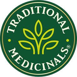 Traditional Medicinals circular logo with stylized plant in center and text around it.