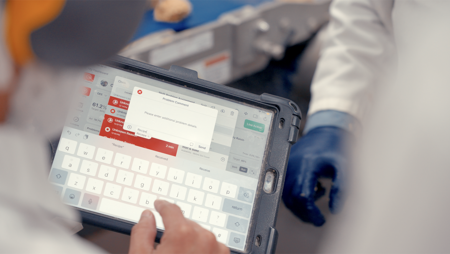 iPad screen on a factory floor.
