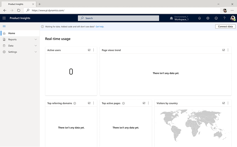 Screenshot of Product Insights original landing page (empty state)