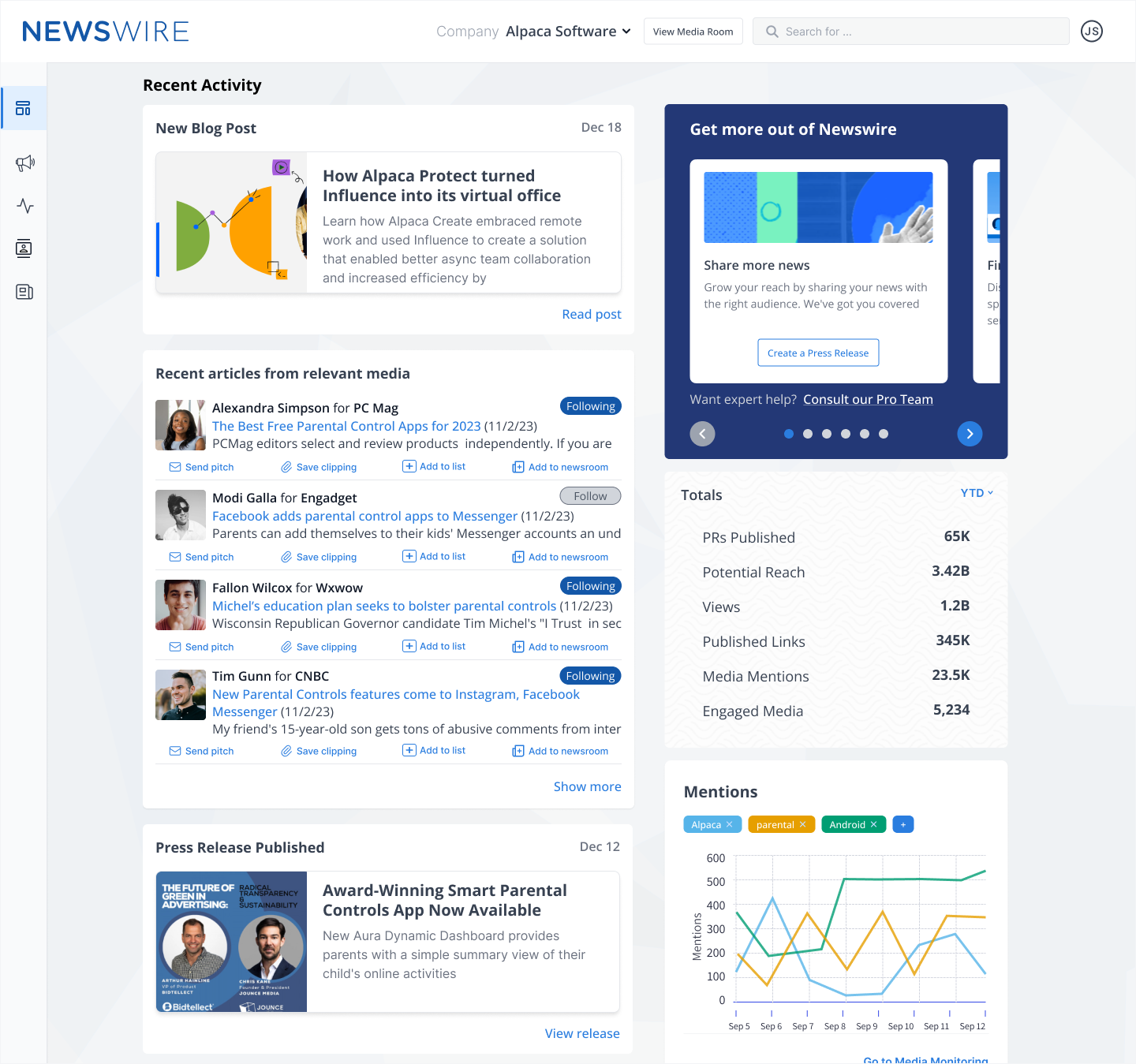 Screenshot of the new design for the Media Database dashboard