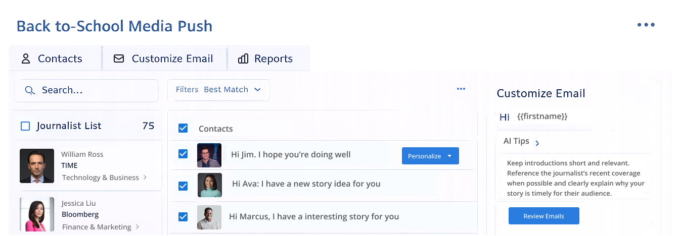 Screenshot of the Pitch campaign UI