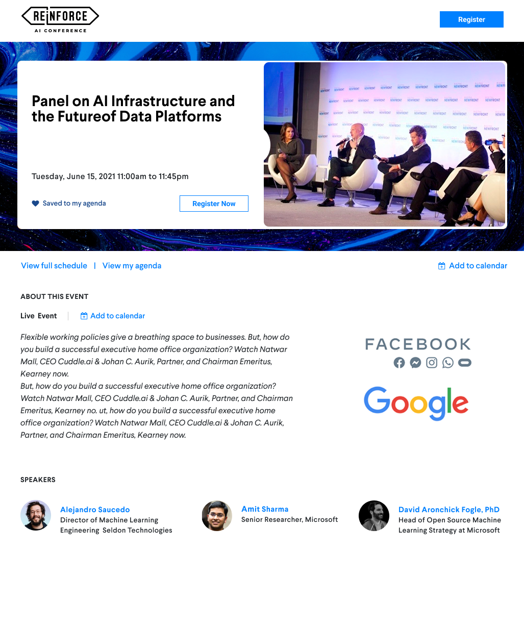 An event page from a multi-day conference