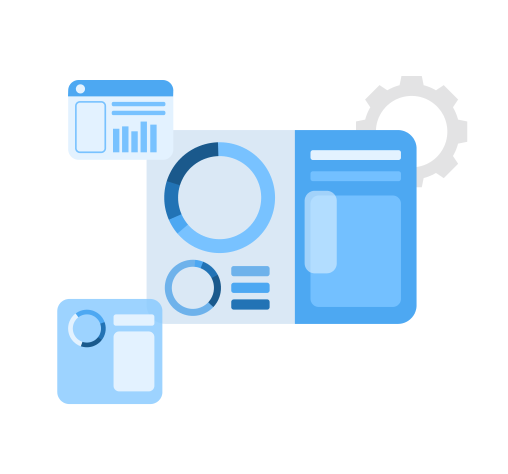 Smiling woman with short brown hair wearing a rust-colored jacket sitting at a desk with a laptop in a modern office.