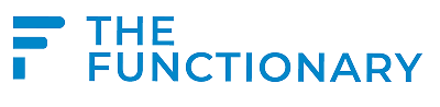 Logo of Functionary with a stylized letter F composed of blue horizontal bars, followed by the text THE FUNCTIONARY in blue capital letters.