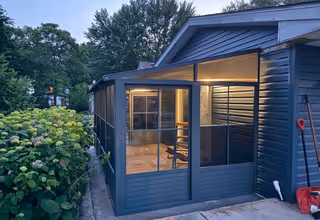 Sunroom assembly and installation attached to house in Wheaton IL