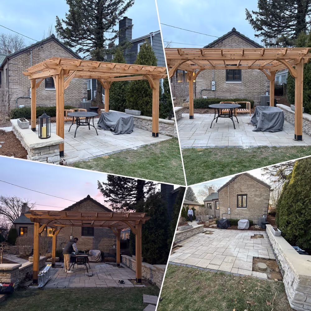 Wood pergola installation over backyard patio in Plainfield IL