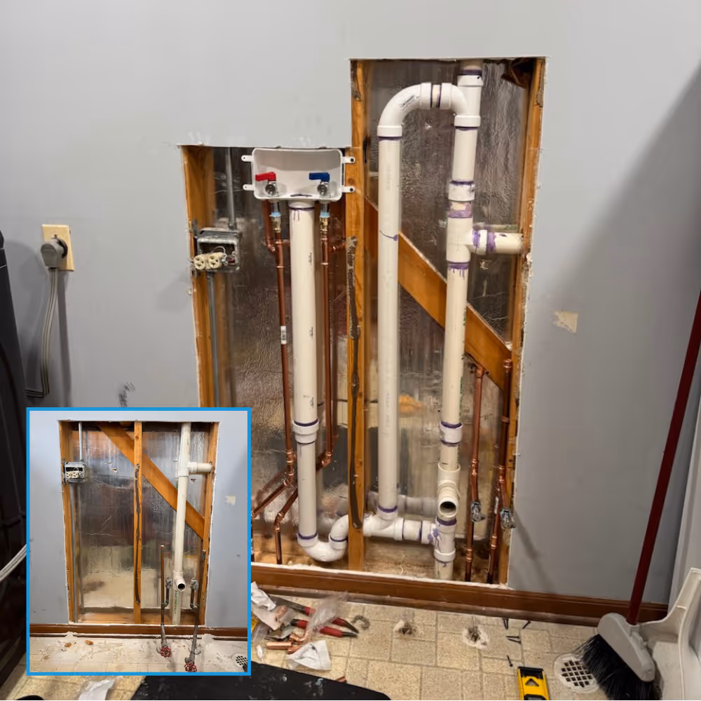 Laundry box installation with plumbing connections in Aurora IL