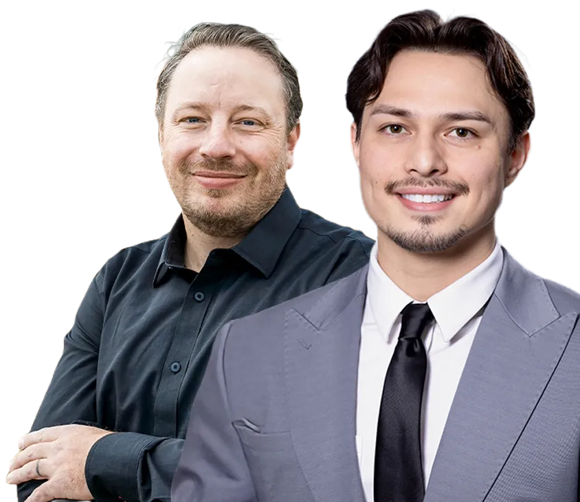 Smiling Dr Jeramiah Paylor and Matthew Barry smiling.