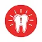 Icon of a white tooth with a sparkle above it inside a red circle.