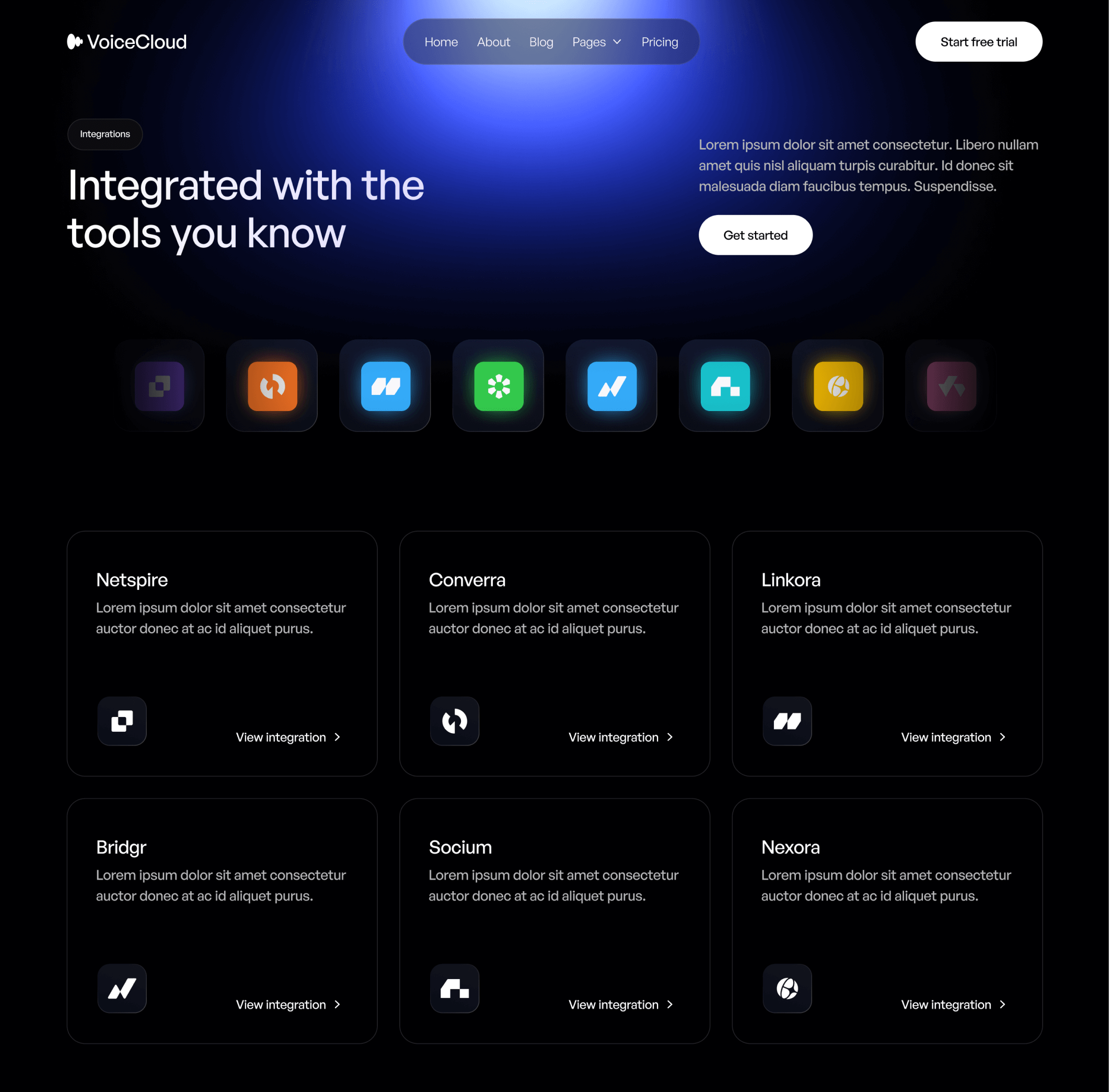 VoiceCloud - Integrations Page - Text to Speech App Webflow Template | BRIX Templates