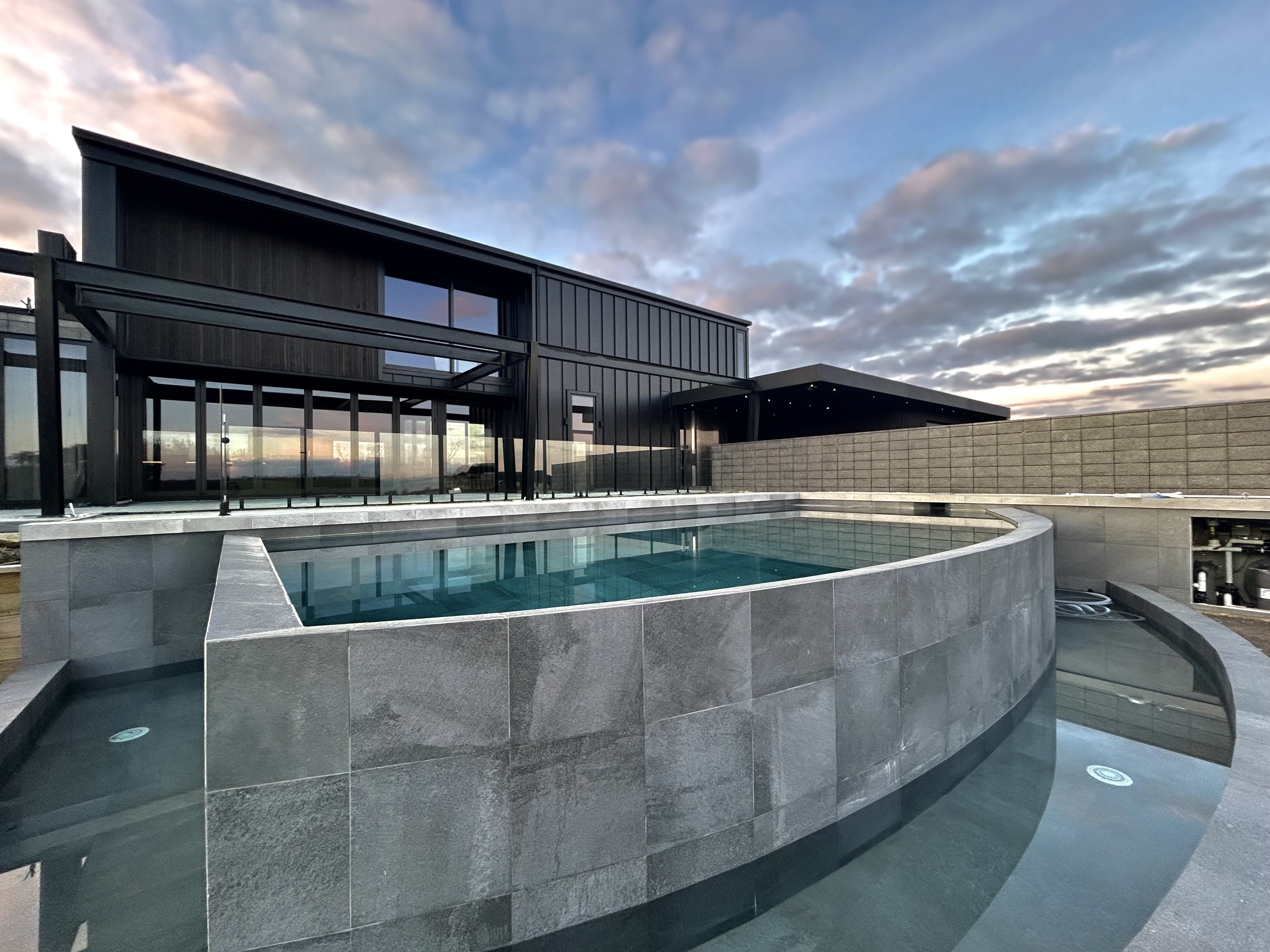 Front of a newly constructed home at dusk
