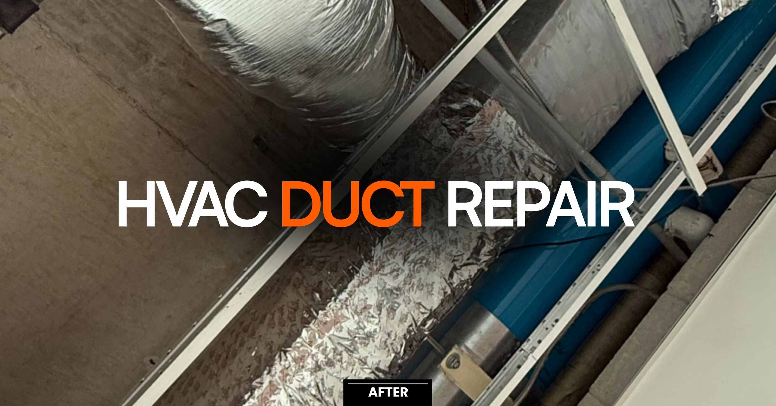 HVAC duct repair and air duct restoration after photo in a Miami home showing sealed and insulated silver ductwork inside ceiling cavity with metal support framing, completed by 800 Handy licensed handyman contractor serving Brickell, Coral Gables and all Miami-Dade