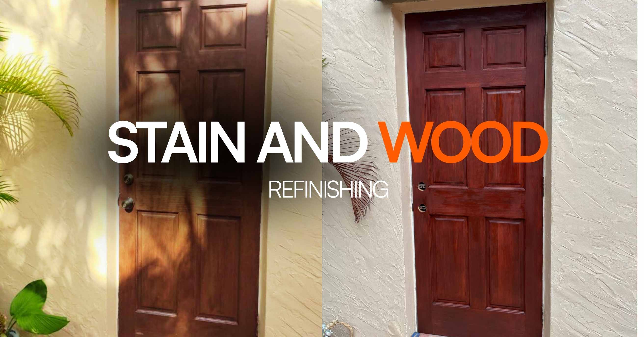 Interior wood door staining and refinishing service in Miami showing natural wood grain finish, completed by 800 Handy licensed handyman contractor serving Brickell, Coral Gables and Miami Beach