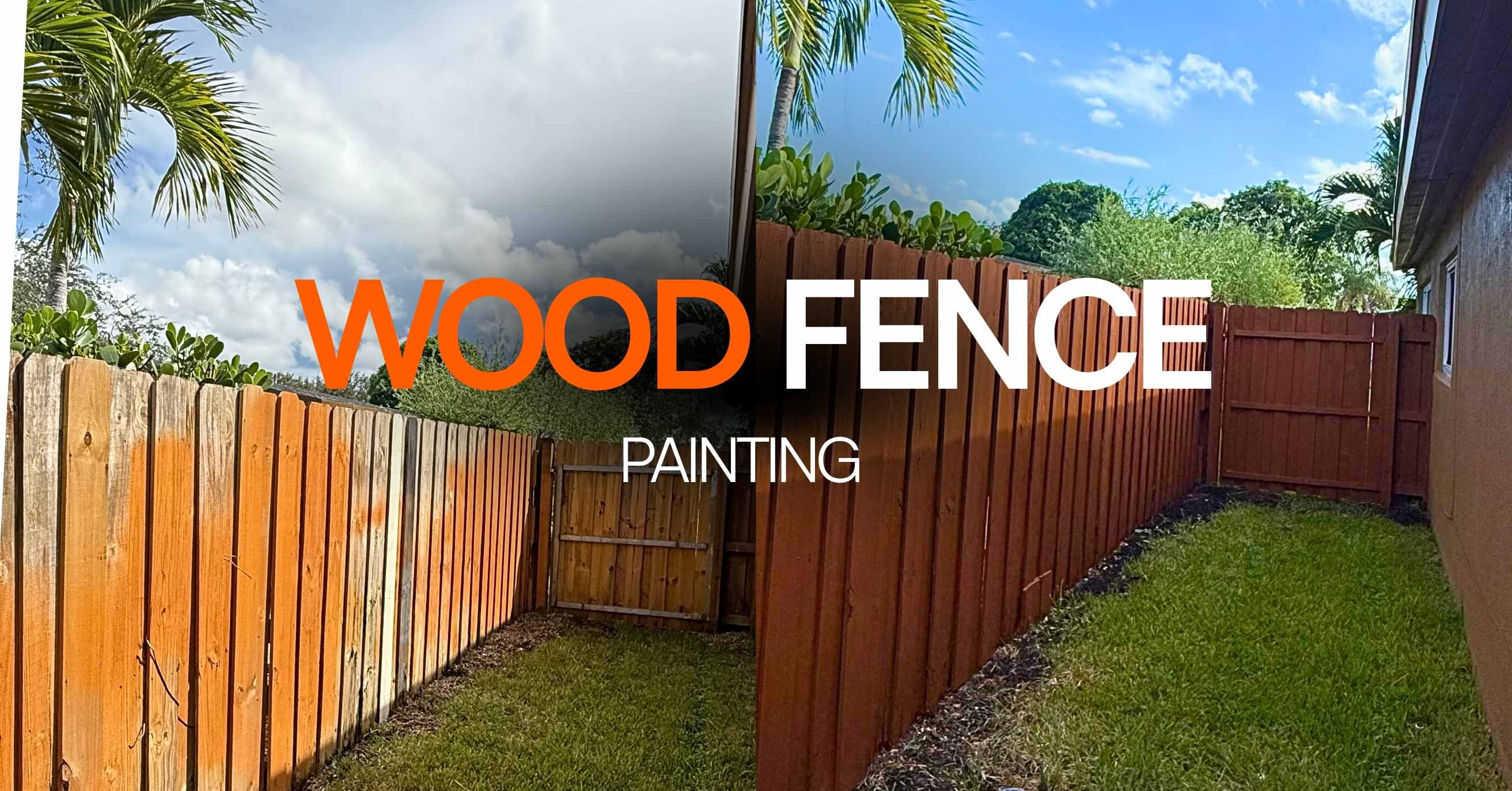 Wood fence painting before and after Miami, cedar fence stain and paint service, 800 Handy handyman Miami-Dade