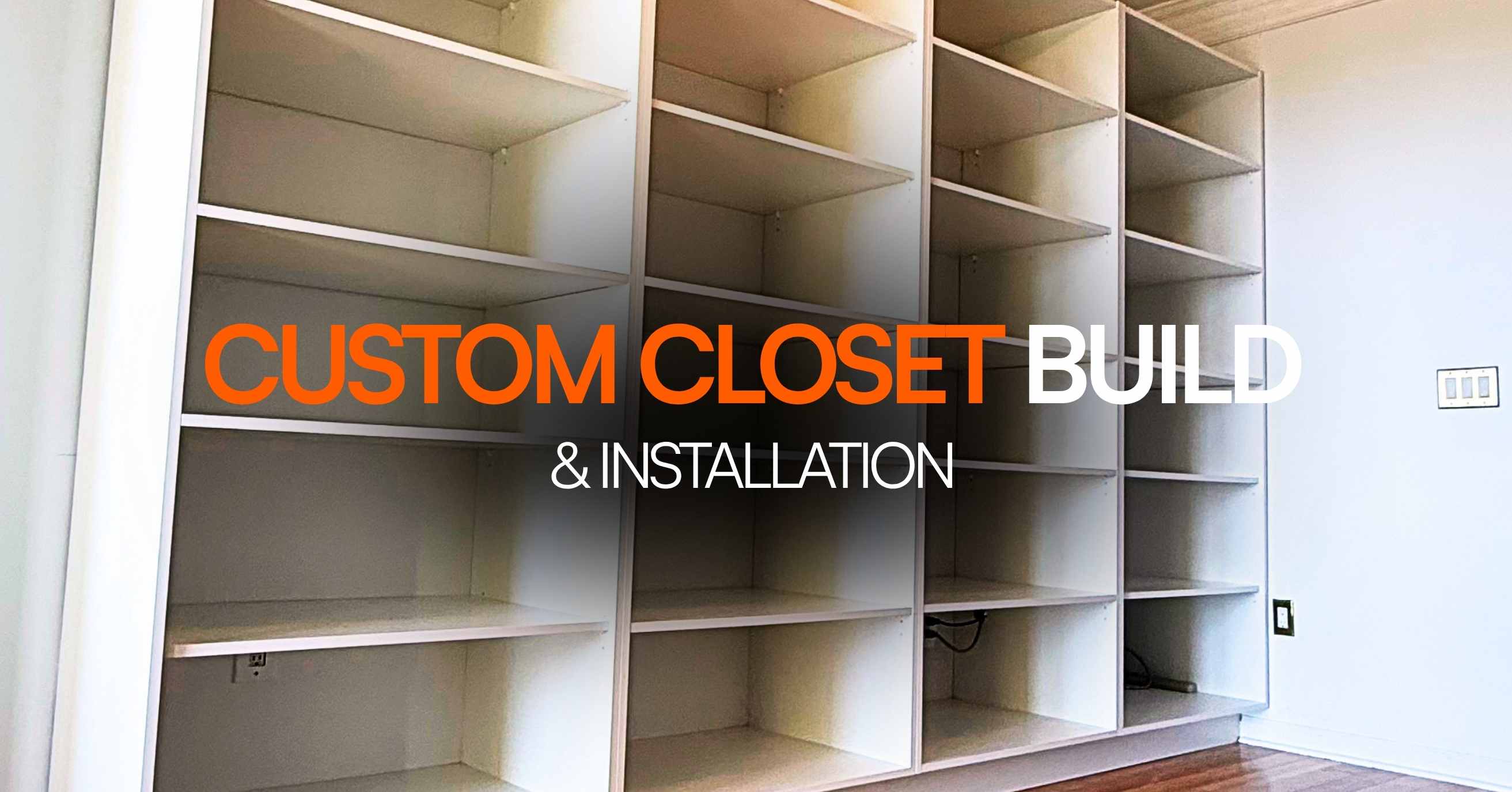 Custom built-in closet build and installation in a Miami home showing floor-to-ceiling white wood shelving system with open compartments, designed and installed by 800 Handy licensed handyman contractor serving Brickell, Edgewater and Aventura condos