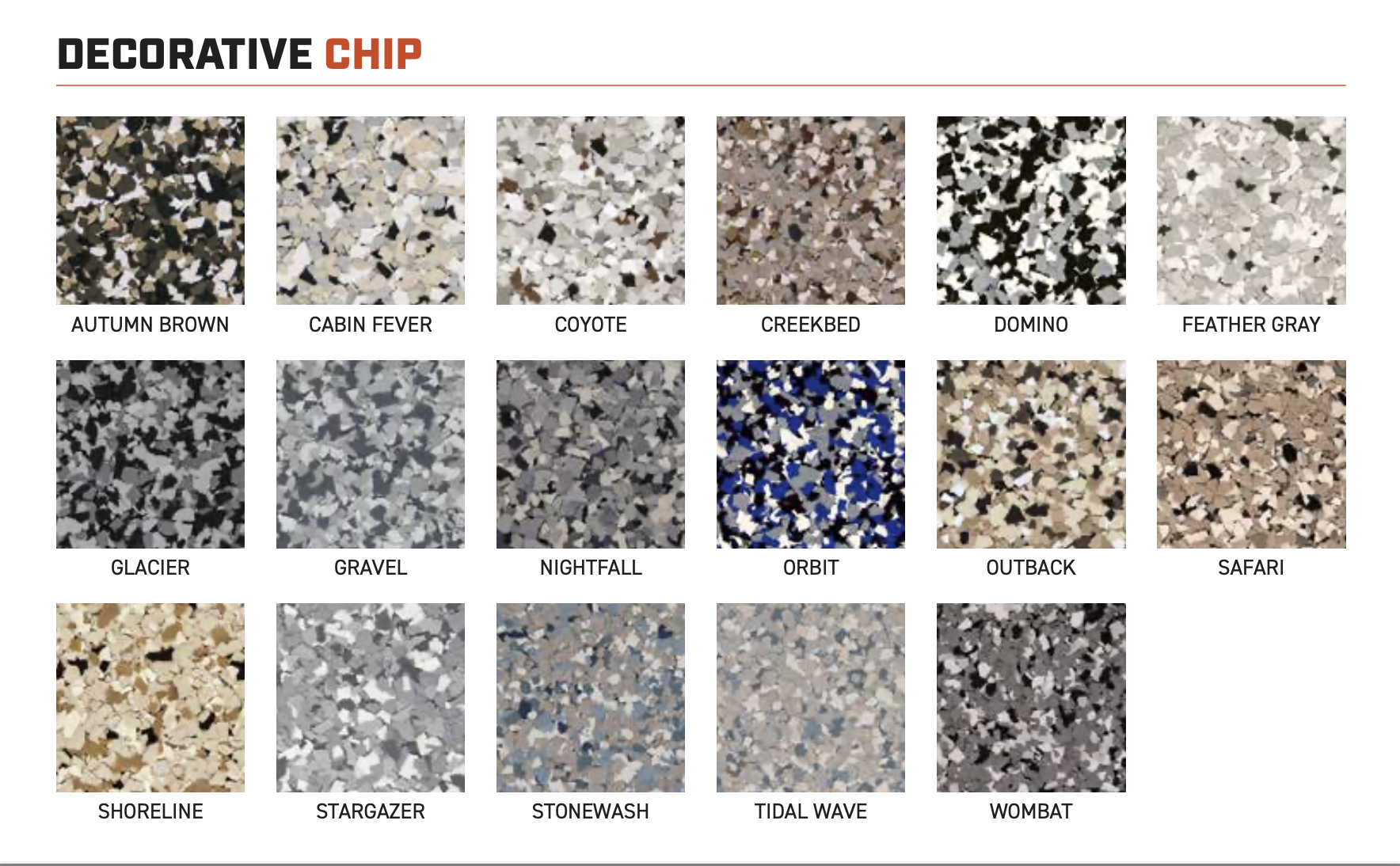 Available Flake Color Selection - Concrete Coating Xperts