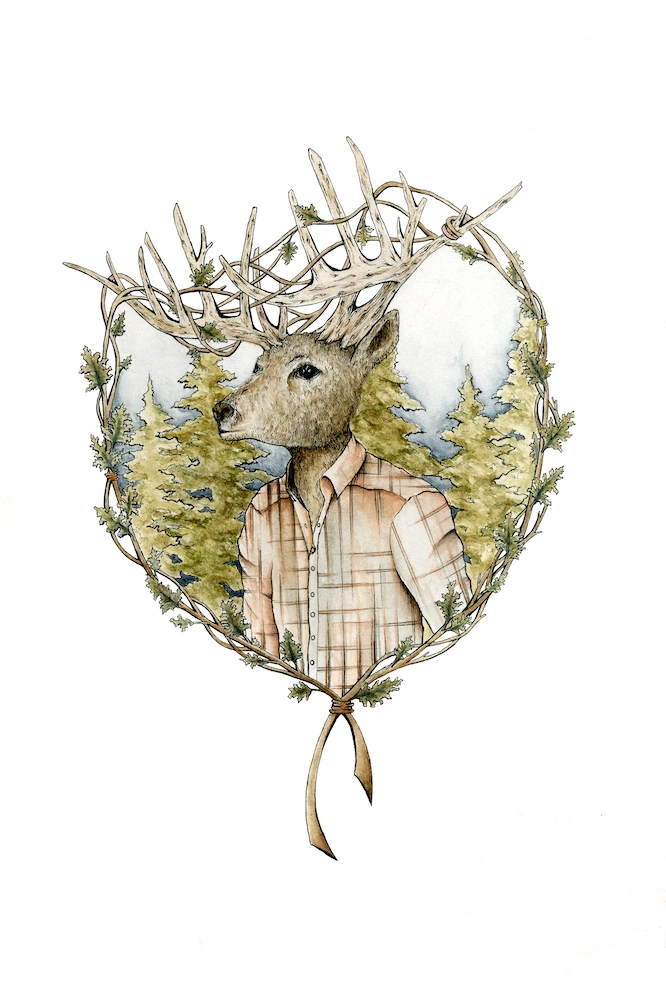 illustration of a dear with clothes on