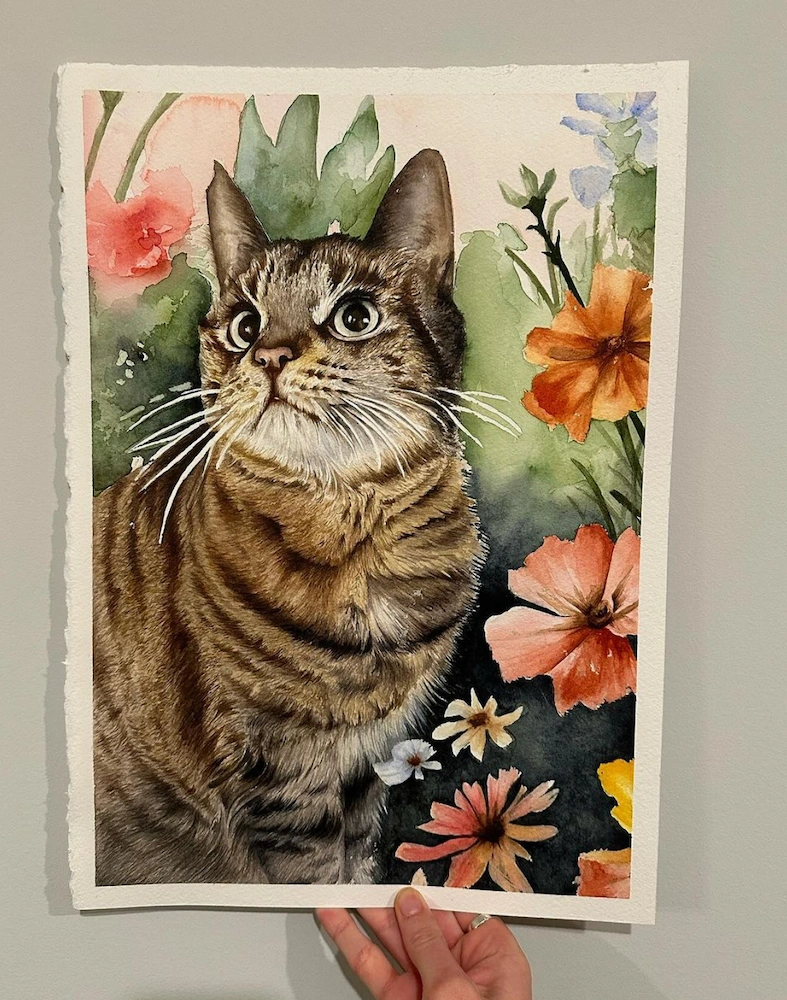 Watercolor painting of a cat