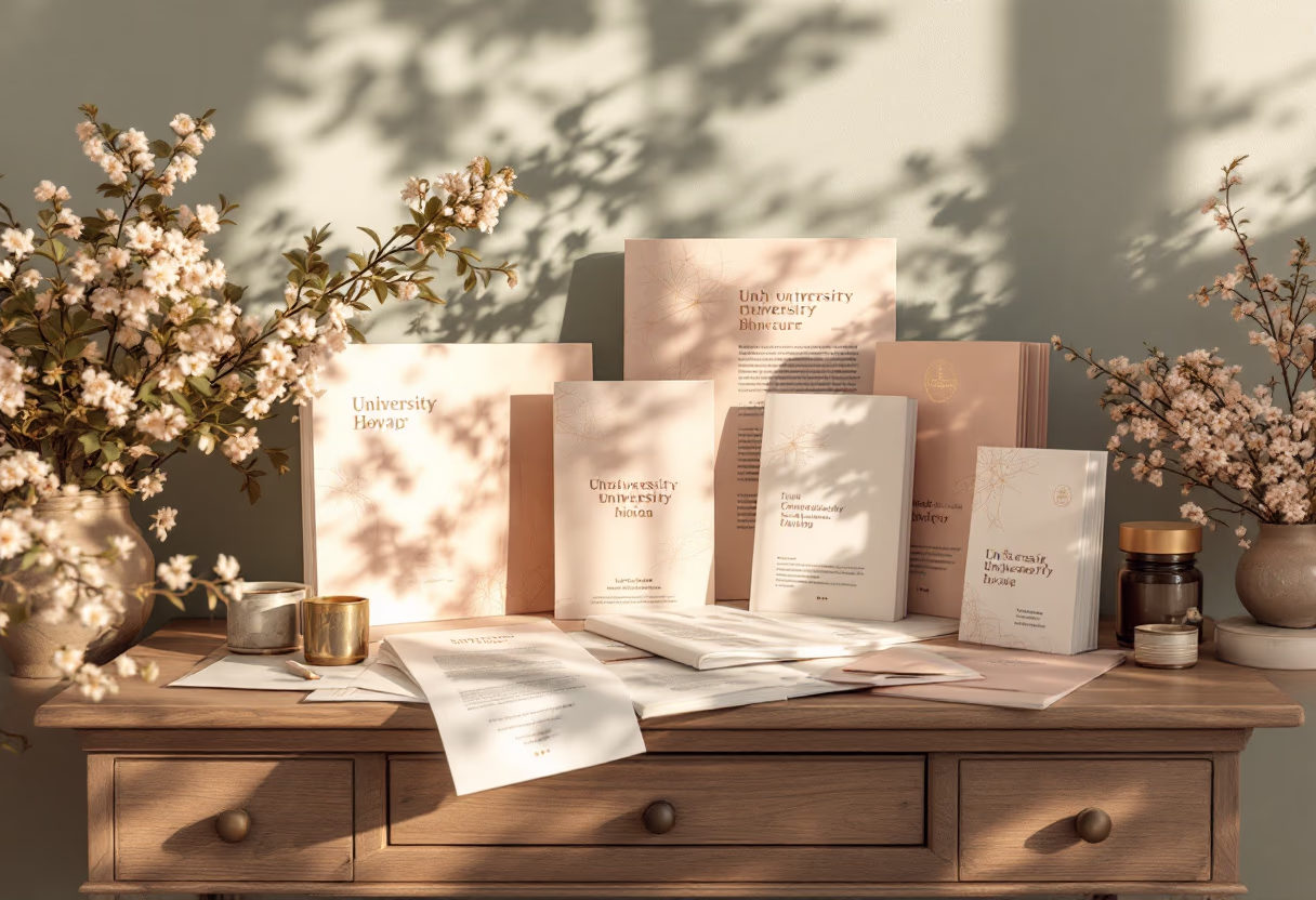 [background image] image of educational brochures (for a university)