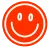 Orange circle with a white smiling face icon.