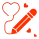 Red pencil icon with a heart shape on top.